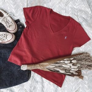 Red Polo V-Neck Basic T-Shirt Size M